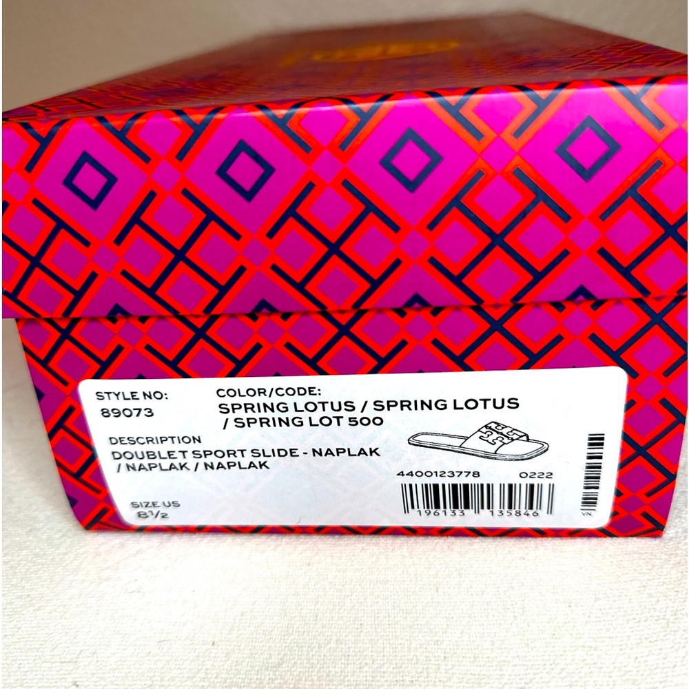 Tory Burch Double T Sport Slide in Spring Lotus. 8.5 New, with dust bag and box.